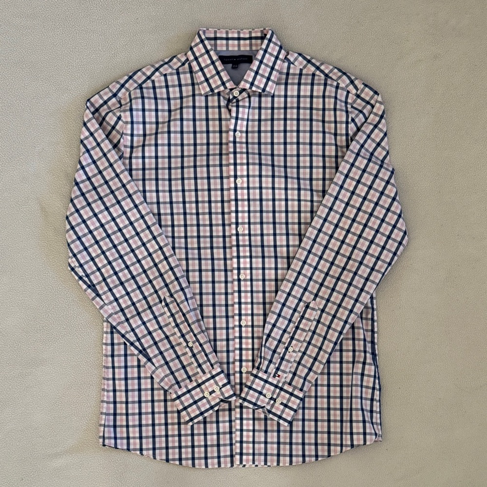 Tommy Hilfiger Classic Fit Long Sleeved Collared Shirt Pink Blue White Plaid S